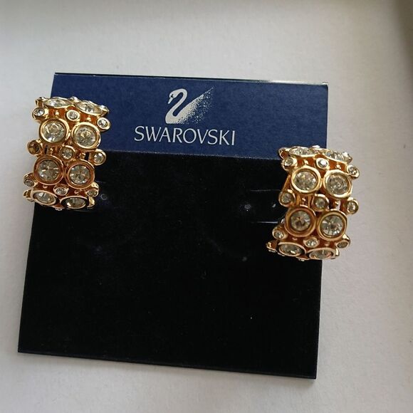 Extra large Gold tone Swarovski CLIP-ON earrings - Picture 1 of 7